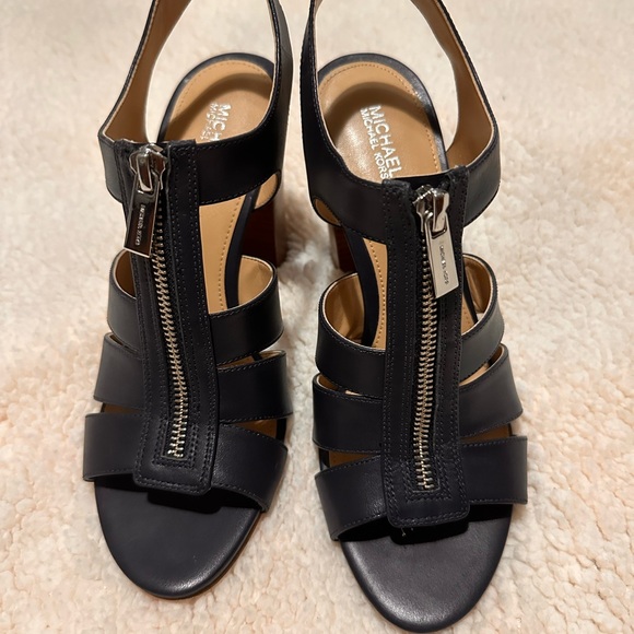 Michael Kors Damita Sandal Admiral Blue zipper leather chunky high heel 8.5M - Picture 3 of 10